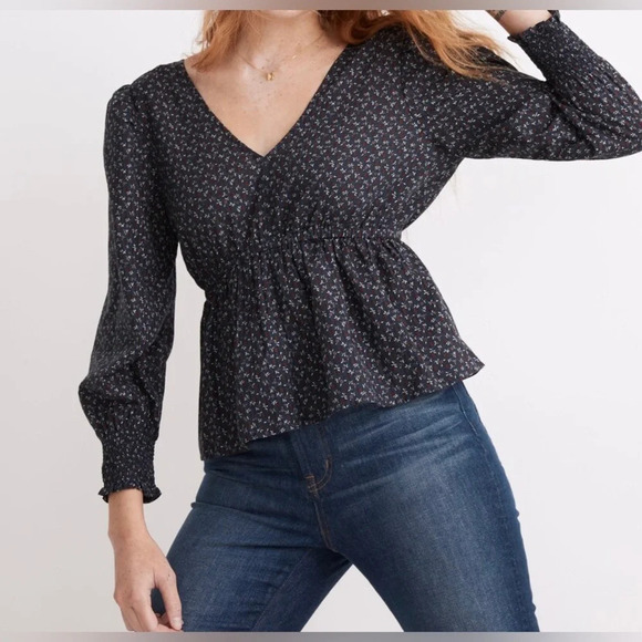 NWT Madewell Tie-Back Peplum Top in Campden Daisies  Sz XS - Picture 1 of 12